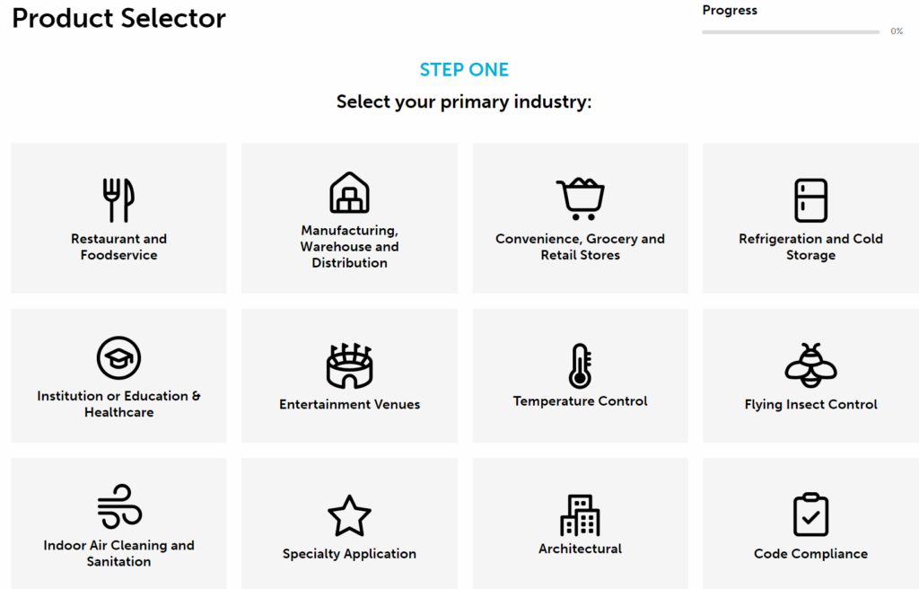 screenshot of Mars Air Systems online product selector