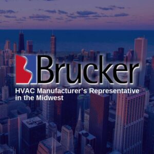 Brucker logo on Chicago skyline backdrop