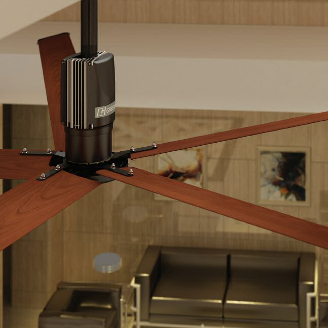 Figure 4: HVLS fan with wood-grain blade finish (click for full-size image)